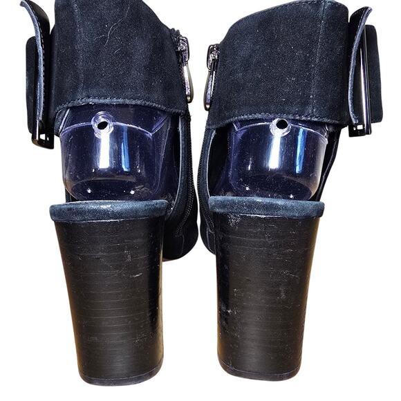 Vaneli Black Peep Toe Block Heel Suede Leather Buckle Ankle Booties Sz 9.5 - Picture 5 of 8